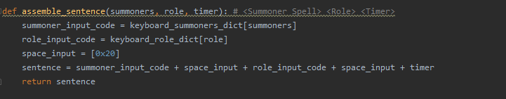 Image of code to assemble sentence