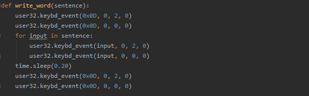 Image of code to write sentence